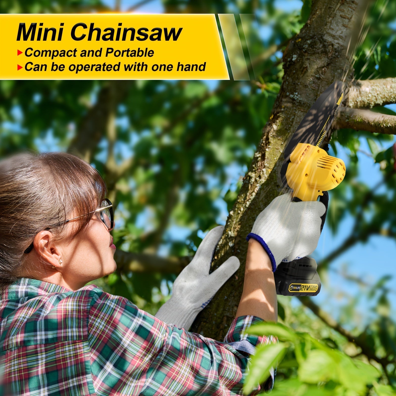 Cordless 6-Inch Mini Chainsaw for Tree Trimming, Powerful Battery-Powered Handheld Electric Saw for Gardeners, Fathers Day Gifts, Birthday Gifts for Men over 50