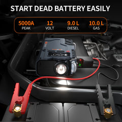 5000A Jump Starter with Air Compressor, 5-in-1 Function, Digital Tire Inflator, Car Battery Charger for 10L Gas or 9.0L Diesel