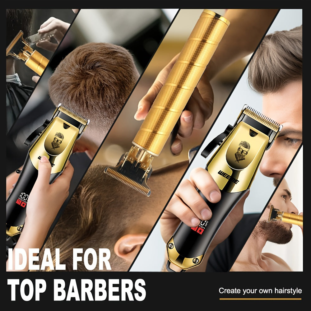 3pcs/set 8pcs 3pcs 3pcs Professional 3-Piece Golden Hair Clipper & Trimmer Set with USB Rechargeable, LCD Display, Electric Shaver, T-Blade, Limit Combs & Cleaning Brushes