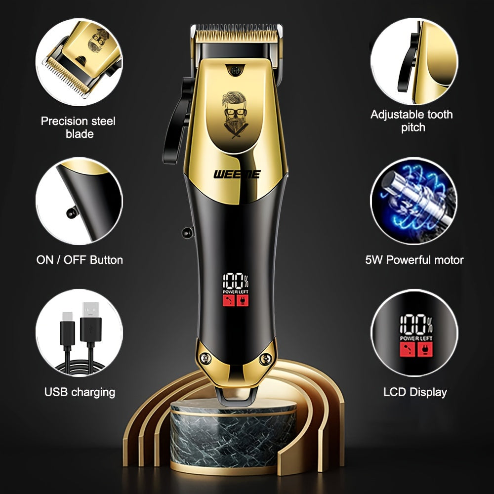 3pcs/set 8pcs 3pcs 3pcs Professional 3-Piece Golden Hair Clipper & Trimmer Set with USB Rechargeable, LCD Display, Electric Shaver, T-Blade, Limit Combs & Cleaning Brushes