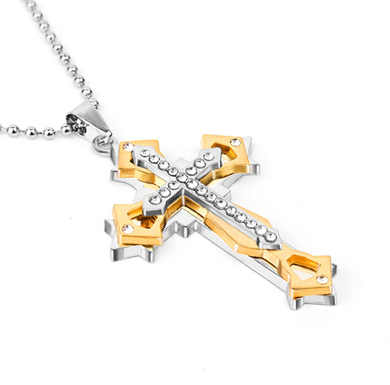 Cross Pendant Silver Gold Black Stainless Steel