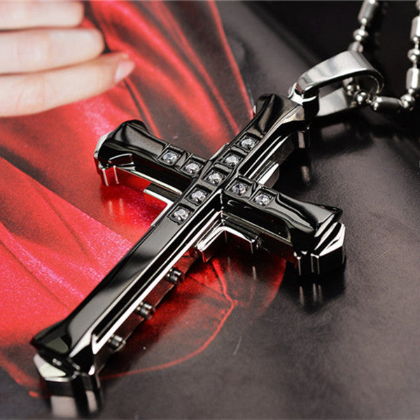 Cross Pendant Silver Gold Black Stainless Steel