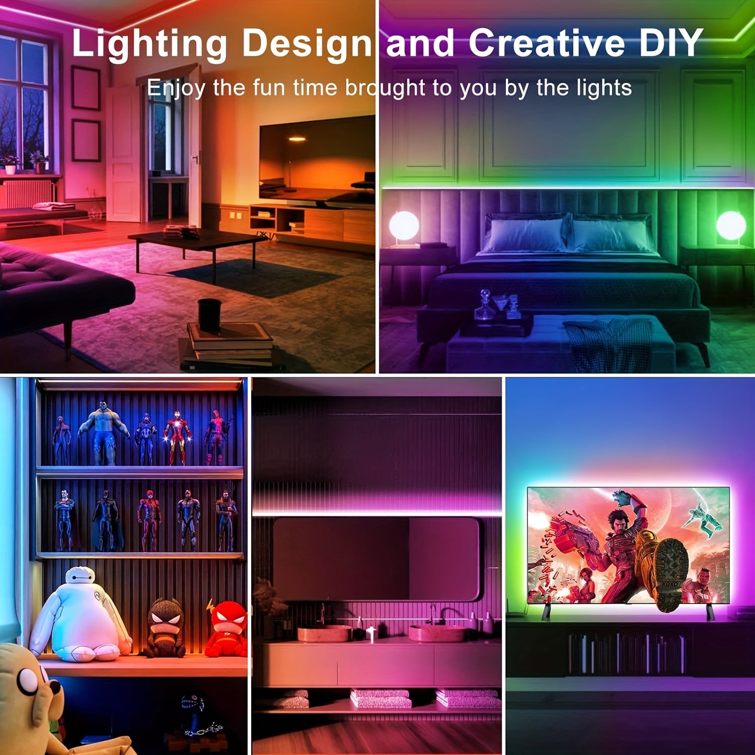 Smart RGB LED Strip Lights, 130/25/50/100ft, App Controlled, Music Sync, 24V, for Bedroom, Home Decor