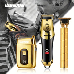 3pcs/set 8pcs 3pcs 3pcs Professional 3-Piece Golden Hair Clipper & Trimmer Set with USB Rechargeable, LCD Display, Electric Shaver, T-Blade, Limit Combs & Cleaning Brushes